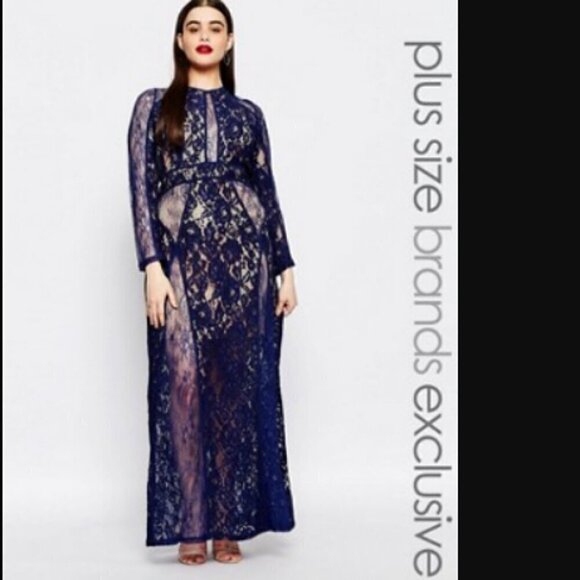 ASOS Truly You Dress Cut-out Lace Maxi Blue Plus Size 22 NWT - Picture 1 of 16